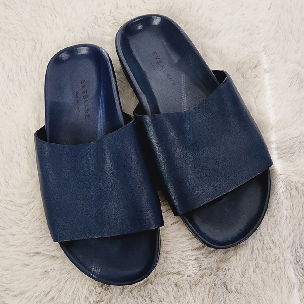 Everlane The Form Slide Sandal Navy Blue Italian Nappa Leather Slip On Size 5